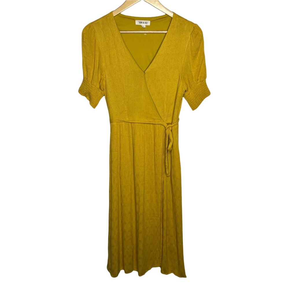 Fashion on Earth Faux Wrap Marigold Yellow Midi Dress